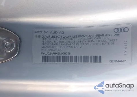 2016 Audi A5 2.0T Premium z USA, uszkodzony, nr VIN WAUD2AFHXGN005246